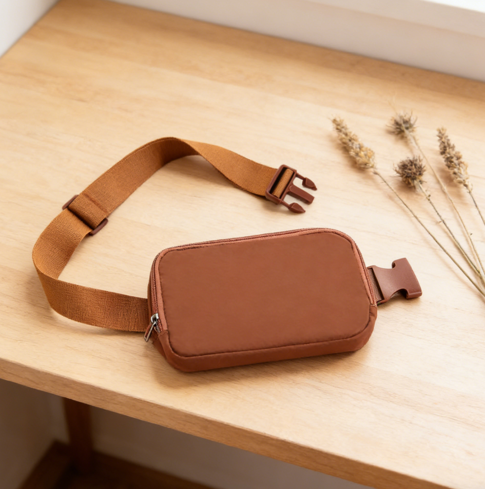 Brown Leather Unisex Messenger Waist Bag