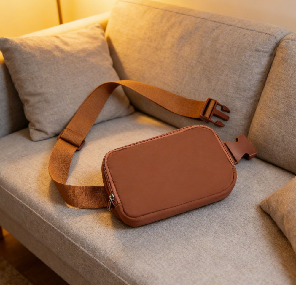 Brown Leather Unisex Messenger Waist Bag