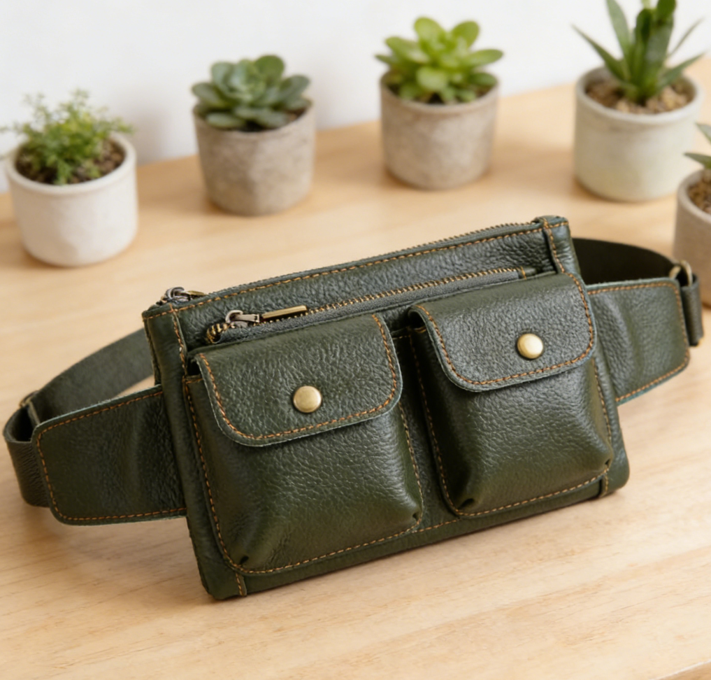 Vintage Brown Leather Hip Waist Pack