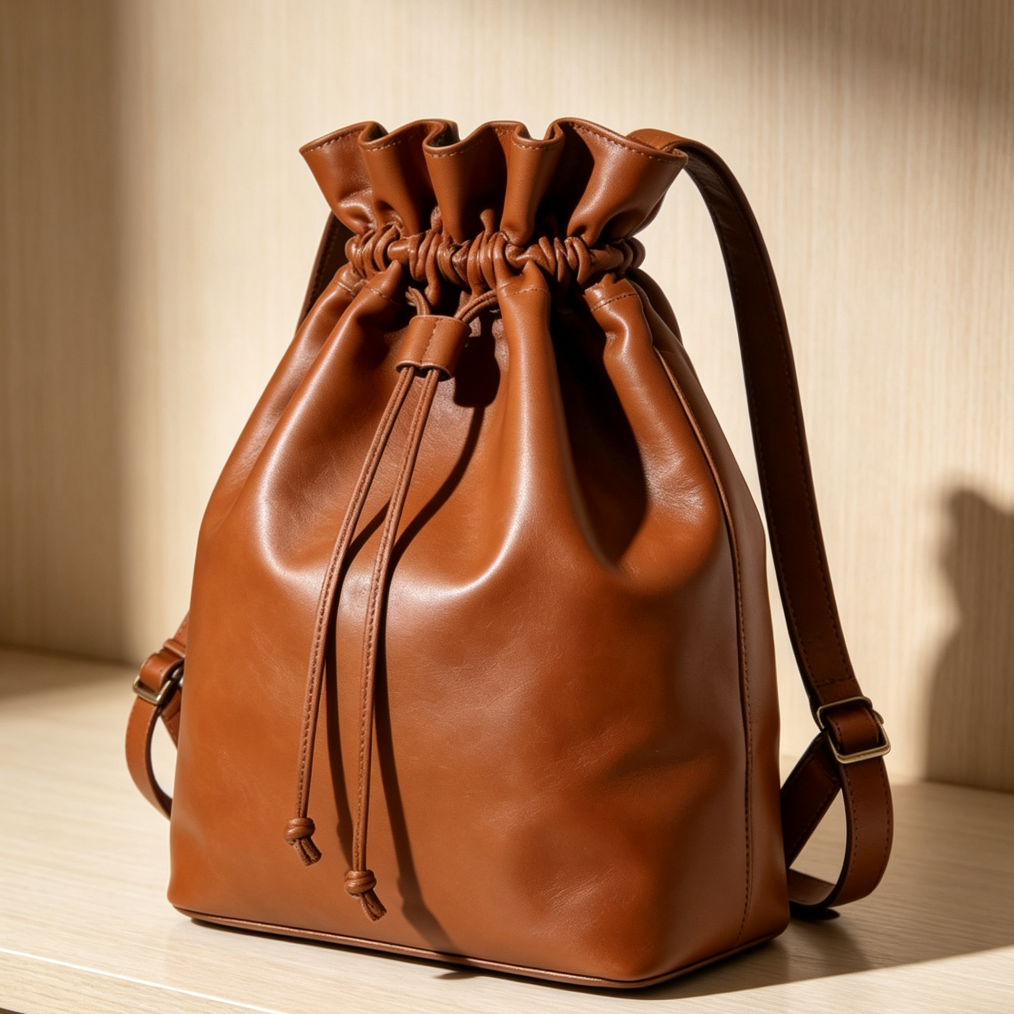 Vegan Leather Bucket Backpack