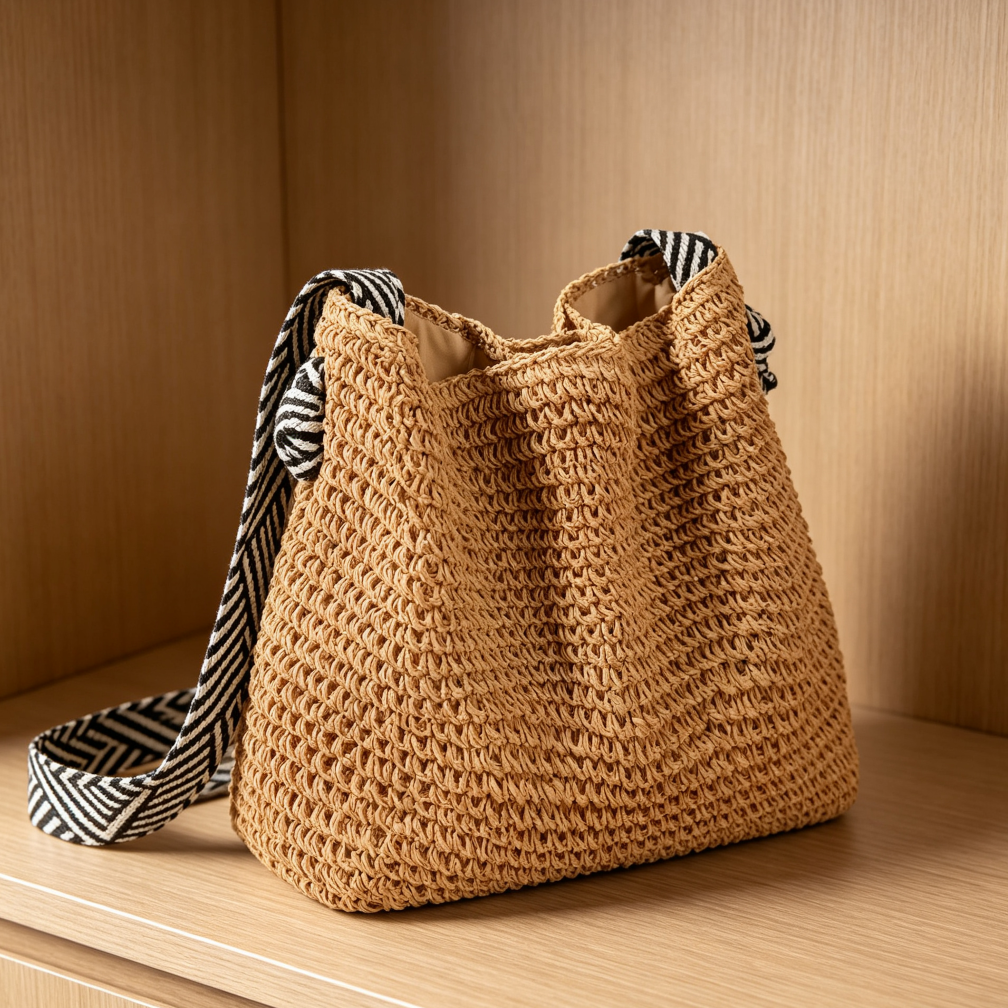 Straw Boho Beach Tote Crossbody Bag