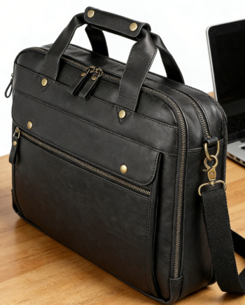 Leather Laptop Messenger Bag with Triple Compartment